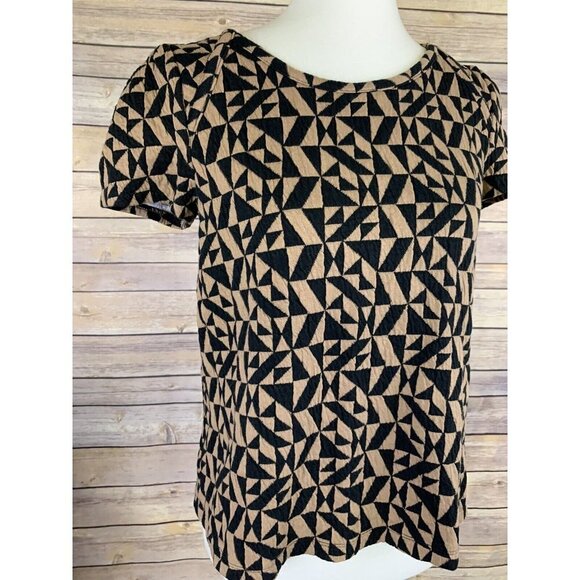 Anthropologie Postmark Small Trace Jacquard Quilted Top Brown Black Zip Back - Picture 2 of 9